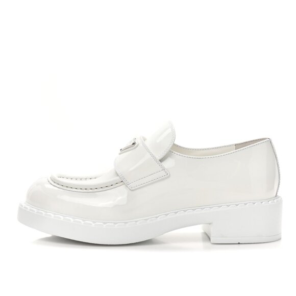 NWT Prada Loafers Vernice White Patent Leather Triangle Logo Chunky Sole - Picture 2 of 11